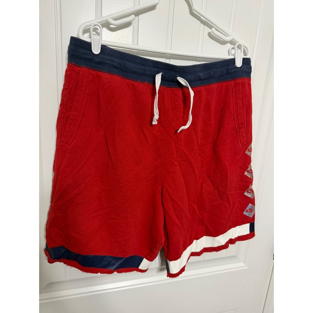 Nike French Terry Shorts Mens XL Red White Navy Holographic Logo Raw Hem